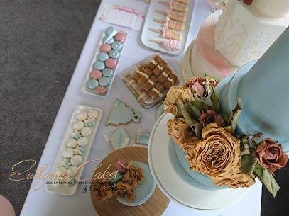 Dusky Blue wedding Dessert Table with French Macarons Meringues Decorated biscuits and cake lollies